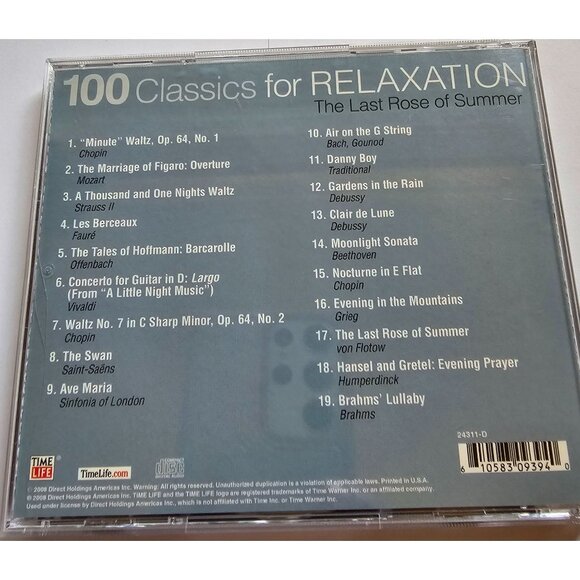 100-Classics For Relaxation: The Last Rose Of Summer CD Time Life Audio Music - Picture 5 of 7